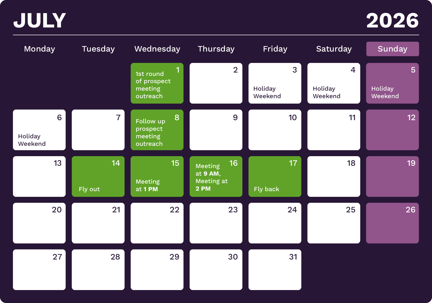 An example of a communication calendar